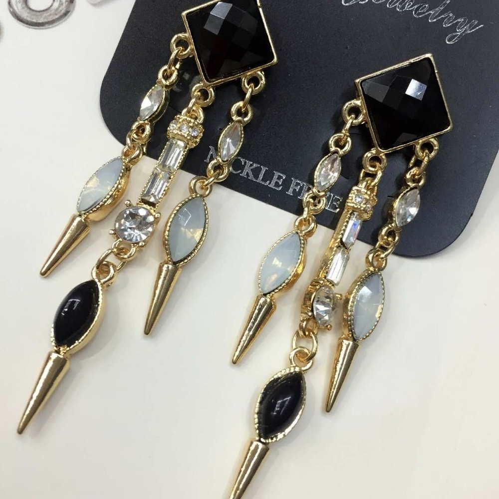 New. Ladies Gold black crystal drop earrings - Picture 1 of 2